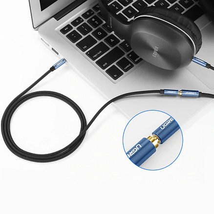 Кабель-удлинитель 3,5 мм - 3,5 мм (папа - мама) с поддержкой микрофона 2 м Ugreen AV118 черный