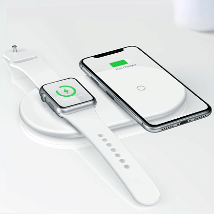 Беспроводная зарядка 2-в-1 для телефона и Apple Watch Baseus Smart (быстрая зарядка) белая