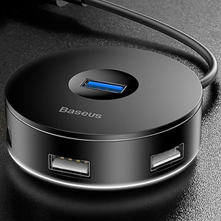 USB 3.0 HUB (разветвитель) на 1 порт USB 3.0 и 3 порта USB 2.0 25 см Baseus Round Box с питанием MicroUSB черный