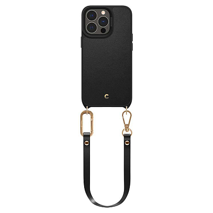 Чехол для iPhone 13 Pro Max кожаный с ремешком Spigen Cyrill Classic Charm черный