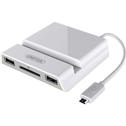 Переходник MicroUSB - USB хост OTG на 3 порта с SD картридером Unitek Y-2165B