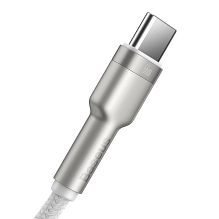 Кабель Type-C - USB для зарядки 1 м плетеный 6А 66W Baseus Cafule Metal Data CAKF000102 (быстрая зарядка) белый