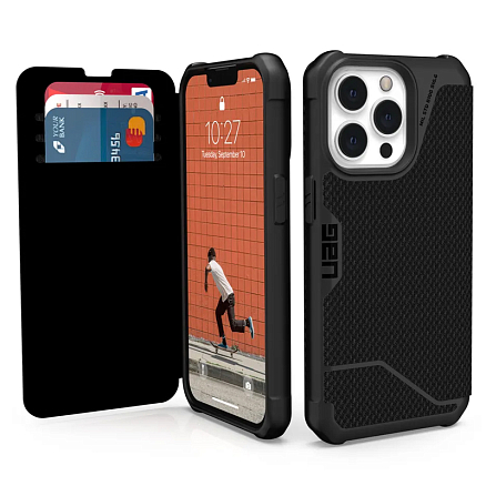 Чехол для iPhone 13 Pro гибридный для экстремальной защиты - книжка Urban Armor Gear UAG Metropolis Kevlar черный