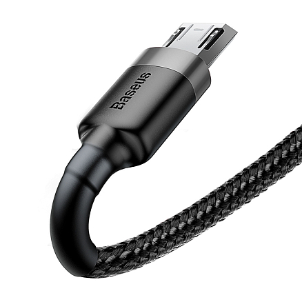 Кабель USB - MicroUSB для зарядки 3 м 2А плетеный Baseus Cafule черно-серый