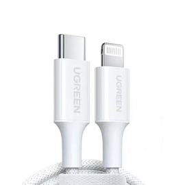 Кабель Type-C - Lightning для зарядки 1 м 3А MFi плетеный Ugreen US532 (быстрая зарядка PD) белый