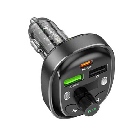 FM модулятор (трансмиттер) автомобильный с громкой связью, Type-C PD 30W и USB QC для зарядки Borofone BC47 серый