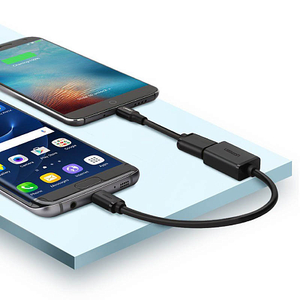 Переходник MicroUSB - USB 2.0 (папа - мама) хост OTG длина 15 см Ugreen US133 черный