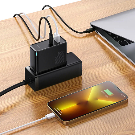 Зарядное устройство сетевое с USB и Type-C входами 100W Baseus GaN5 Pro (быстрая зарядка QC, PD) черное
