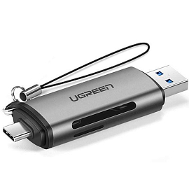 Картридер USB 3.0, Type-C для SD, MicroSD Ugreen CM185 серебристый