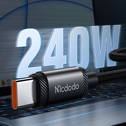 Кабель Type-C - Type-C для зарядки 2 м 5А 240W плетеный McDodo CA-3681 (быстрая зарядка PD 3.1) черный