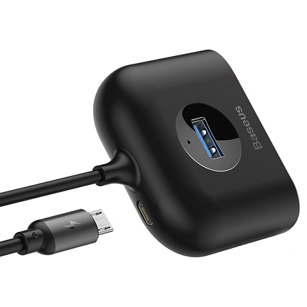 USB 3.0 HUB (разветвитель) на 4 порта Baseus Square Round с питанием USB черный