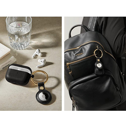 Чехол для AirTag кожаный Spigen Cyrill Basic черный