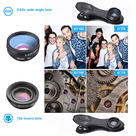 Объектив для телефона универсальный 6-в-1: Telephoto 16Х, Fisheye, Wide-Angle, Macro и 2 фильтра Apexel APL-JS16 + штатив для телефона