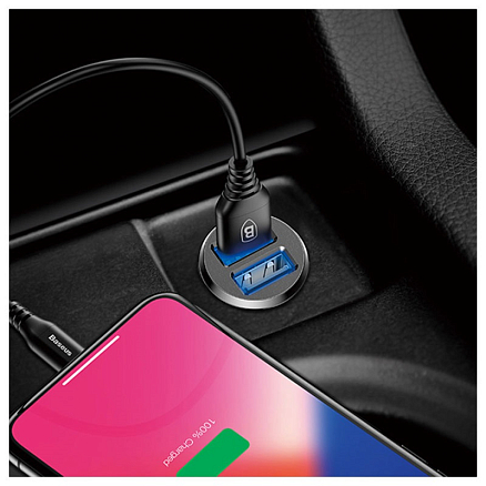 Зарядное устройство автомобильное с двумя USB входами 3.1А Baseus Grain черное