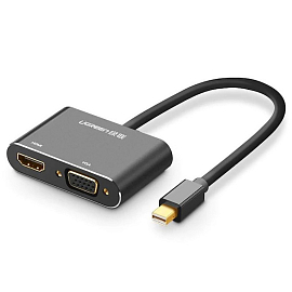 Переходник Mini DisplayPort - HDMI, VGA (папа - мама, мама) длина 19,5 см Ugreen MD115 черный