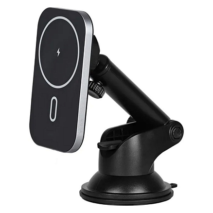 Держатель автомобильный на панель и в решетку обдува с беспроводной зарядкой MagSafe (быстрая) TFN MagAero Car черный