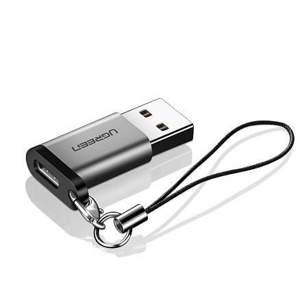 Переходник USB 3.0 - Type-C (папа - мама) компактный Ugreen US276 серый