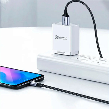 Кабель Type-C - USB 2.0 для зарядки 1,5 м 3А плетеный Ugreen US288 (быстрая зарядка QC 3.0) черный
