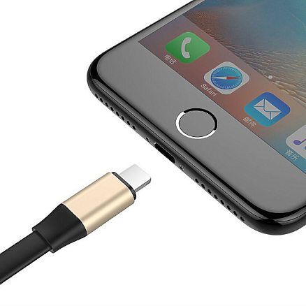 Кабель USB - MicroUSB, Lightning для зарядки 23 см 2А плоский Baseus Portable золотистый