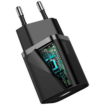 Зарядное устройство сетевое Type-C 20W с кабелем Lightning Baseus Super Si TZCCSUP-B01 (быстрая зарядка PD) черное