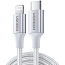 Кабель Type-C - Lightning для зарядки 1.5 м 3А MFi плетеный Ugreen US304 (быстрая зарядка PD) белый