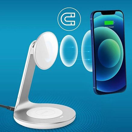 Беспроводная зарядка 2-в-1 для телефона и наушников 15W 3A Anker PowerWave Magnetic (быстрая зарядка) белая