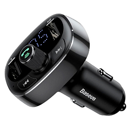 FM модулятор (трансмиттер) автомобильный Baseus S-09 с громкой связью и двумя USB (3.4A) для зарядки черный