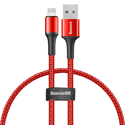 Кабель USB - Lightning для зарядки iPhone 0,25 м 2.4А плетеный Baseus Halo красный