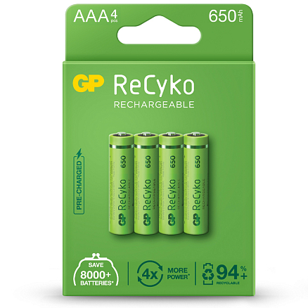 Аккумуляторы AAA (пальчиковые маленькие) Ni-Mh 650мАч GP Gift box комплект 4 шт.