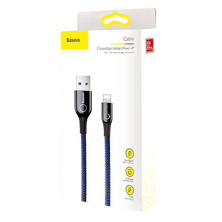 Кабель USB - Lightning для зарядки iPhone 1 м 2.4A с автоотключением плетеный Baseus C-shaped синий