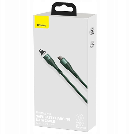 Кабель Type-C - Lightning для зарядки 1 м 20W магнитный плетеный Baseus Zinc (быстрая зарядка PD) зеленый