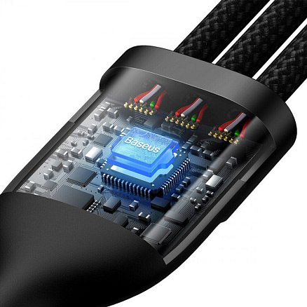 Кабель Type-C - MicroUSB, Lightning, Type-C 1,5 м 100W плетеный Baseus Flash Series черный