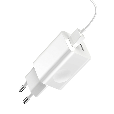 Зарядное устройство сетевое USB 3А 24W Baseus Quick (быстрая зарядка QC 3.0) белое