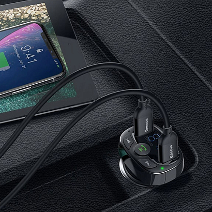 FM модулятор (трансмиттер) автомобильный с громкой связью и USB для зарядки Baseus CCALL-TM01 черный