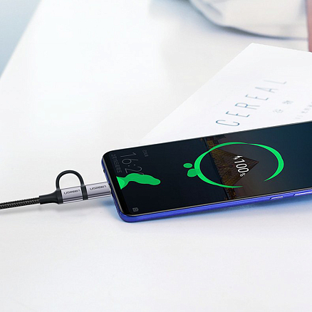 Кабель USB - MicroUSB, Type-C для зарядки 1 м 3А плетеный Ugreen US177 черный