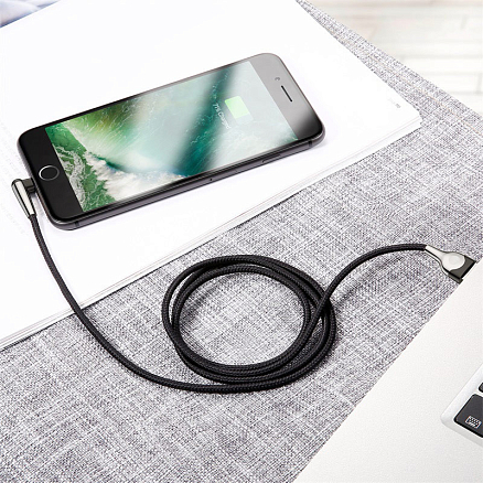 Кабель USB - Lightning для зарядки iPhone 1 м 2.4А плетеный с угловым штекером Baseus Sharp-bird черный