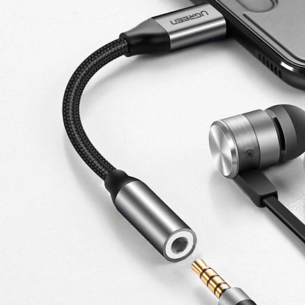 Переходник Type-C - 3,5 мм (папа - мама) 10 см Ugreen AV142 черный