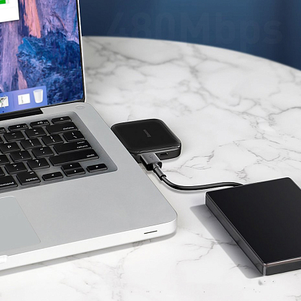 USB 2.0 HUB (разветвитель) на 4 порта Baseus Fully folded с питанием MicroUSB черный