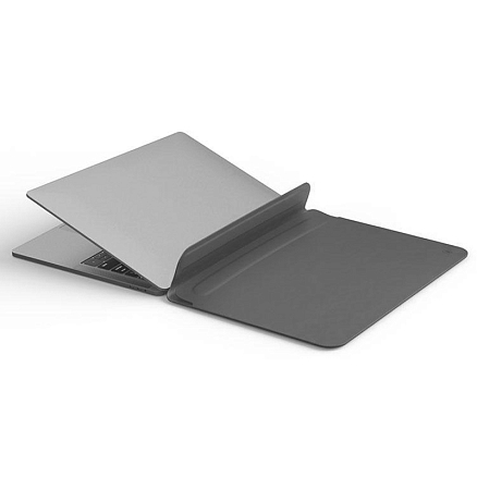 Чехол для Apple MacBook Air 13 (2018-2019) A1932, (2020) А2179, M1 (2020) A2337 кожаный футляр WiWU Skin Pro II темно-серый