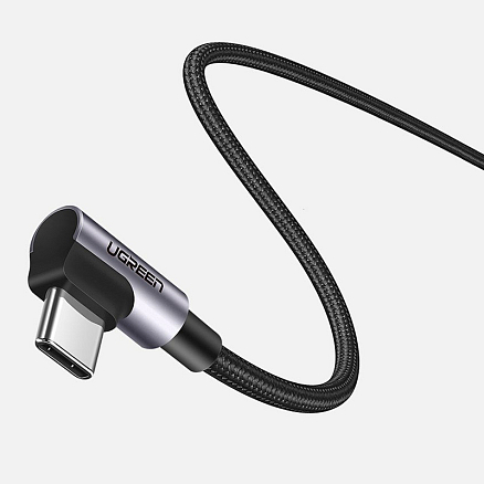 Кабель Type-C - Type-C длина 1 м 3A 20V 60W с угловыми штекерами плетеный Ugreen US323 (быстрая зарядка PD 2.0, QC 3.0) черный