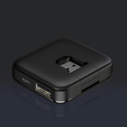 USB 2.0 HUB (разветвитель) на 4 порта Baseus Fully folded с питанием MicroUSB черный