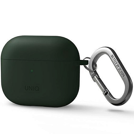 Чехол для наушников AirPods 3 силиконовый с карабином UNIQ Nexo зеленый