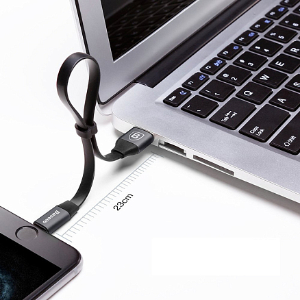 Кабель USB - Lightning для зарядки iPhone 23 см 2А плоский Baseus Portable черный