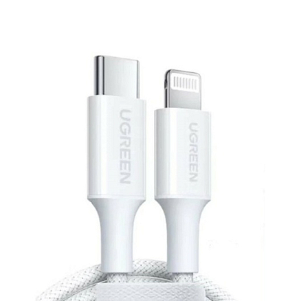 Кабель Type-C - Lightning для зарядки 1 м 3А MFi плетеный Ugreen US532 (быстрая зарядка PD) белый
