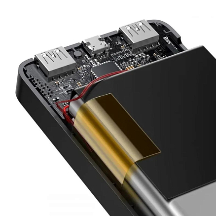 Внешний аккумулятор Baseus Bipow Digital с дисплеем 10000мАч (USB, Type-C, ток 3А, быстрая зарядка PD, QC 3.0, 15Вт) черный