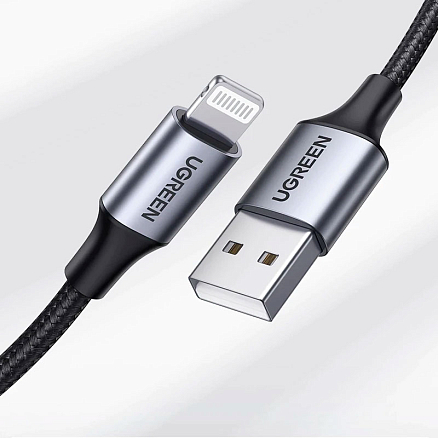 Кабель USB - Lightning для зарядки iPhone 2 м 2.4А MFi плетеный Ugreen US199 черный