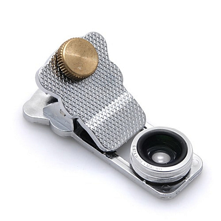 Объектив для телефона универсальный 4-в-1: Fisheye, Wide-Angle, Macro, Telephoto 10х на прищепке серебристый