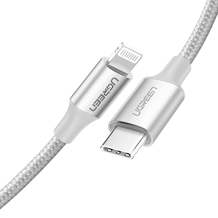 Кабель Type-C - Lightning для зарядки 1 м 3А MFi Ugreen US304 (быстрая зарядка PD) белый