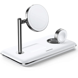 Беспроводная зарядка 3-в-1 MagSafe для телефона, Apple Watch и AirPods 25W MFi Ugreen CD278 (быстрая зарядка) белая