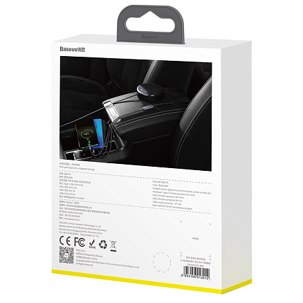 Разветвитель USB на 3 порта в авто с кабелем USB - MicroUSB, Lightning, Type-C (быстрая зарядка) Baseus Car Sharing черный